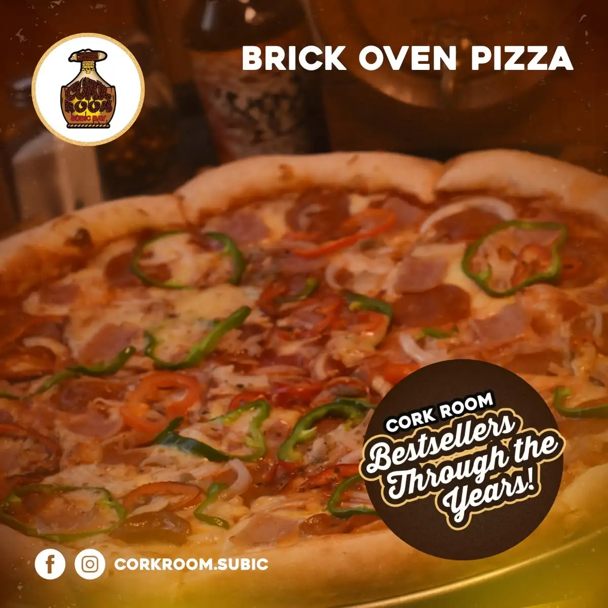 Wood-fired brick oven pizza with blistered crust
