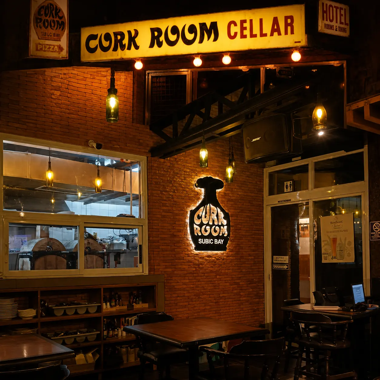 The warm, low-lit interior of Cork Room